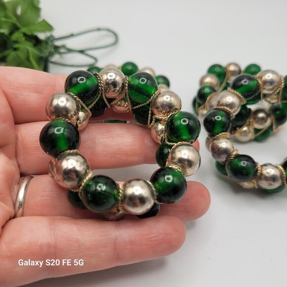 Green Glass and Metal Beaded Napkin Rings Set of - Picture 3 of 12